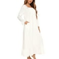 thumbnail image 5 of Defitshape Women's Long Sleeve Sleep Dress Lace Cotton Victorian Nightgown Frill Calf Length Square Neck Billowy Old Fashioned Soft Sleepwear Pocket White Large, 5 of 5