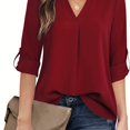 thumbnail image 1 of Blusa simple sólida, blusa casual de manga larga con cuello en V, ropa de mujer, 1 of 4