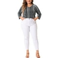 thumbnail image 2 of Agnes Orinda Women's Plus Size Tops V Neck 3/4 Sleeve Knit Tee Shirt Stripe Boho Blouses 3X Black, 2 of 5