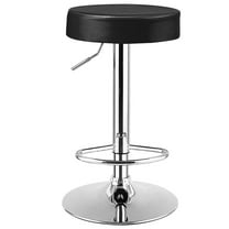 Costway 1 PC Round  Backless Bar Stool Adjustable Swivel Pub Chair U Leather with Footrest Black
