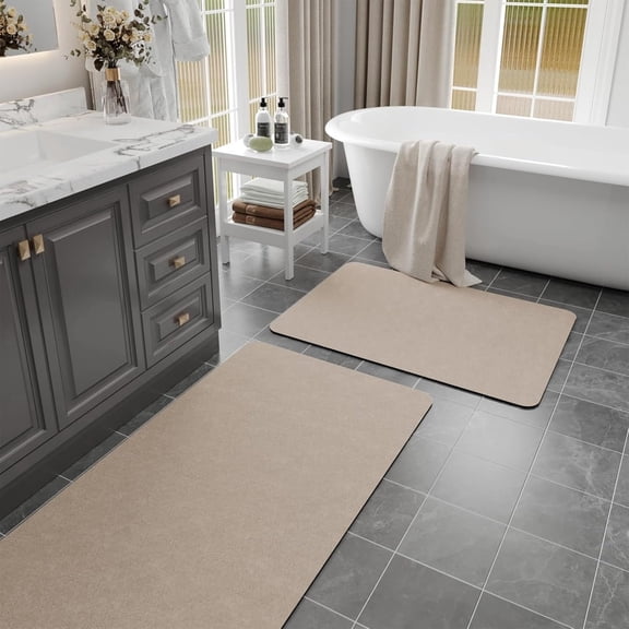 Cfweater Quick Dry Diatomaceous Earth Bath Mat Set 2PC Non-Slip 17"x24" 17"x47" Taupe