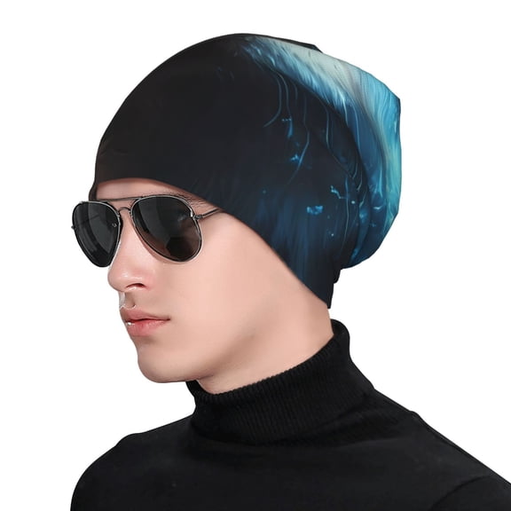 Rocae Red And Blue Fire Cat for Beanies Hats for Men Women Warm Chunky Knit Hats Winter Adult Milk Silk Knitted Beanie