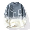 thumbnail image 2 of TFEOQRY Men's Mock Neck Gradient Sweater Letter Print Long Sleeve Thicken Casual Pullover Fall Winter Top Gray, 2 of 6