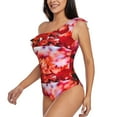 thumbnail image 3 of Yiaed Autumn Maple Leaves Print Women One Piece Swimsuits Tummy Control One Shoulder Bathing Suits Pattern Ruffle Swimwear-Medium, 3 of 8