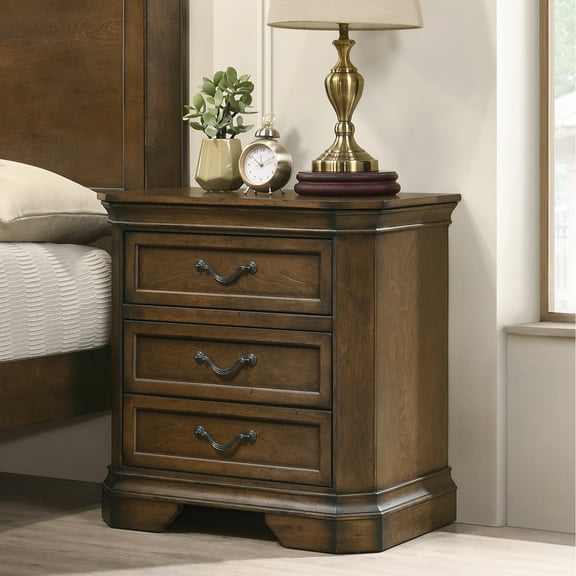 Traditional Nightstand, 3 Drawers, Antique Walnut Color, Solid Wood & 3 Tone, , Spacious Bedroom Storage