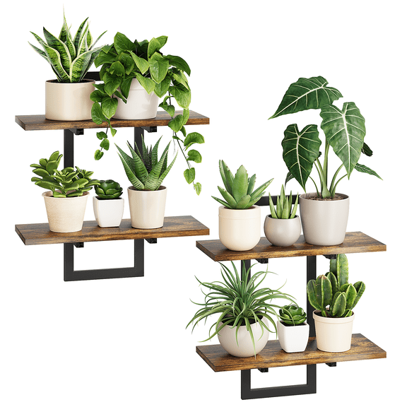 Bamworld Floating Shelves for Wall Planters for Indoor Plants Hanging Shelves Plant Holder Wall Decor Plant Stand Indoor for Plant Hangers Indoor for Living Room Bedroom Bathroom 2-Pack Brown
