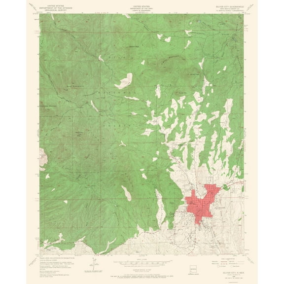 Topographical Map - Silver City New Mexico Quad - USGS 1950 - Vintage Wall Art