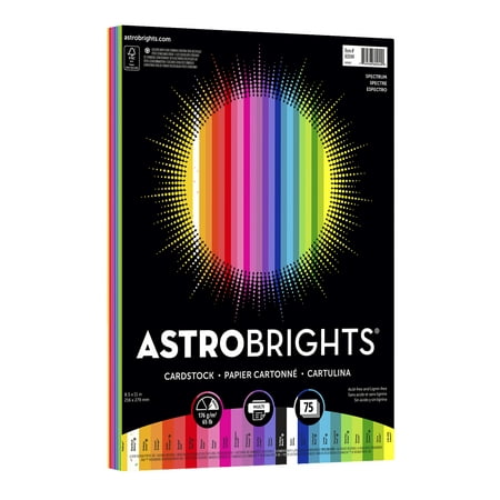 Astrobrights Colored Cardstock, 8.5" x 11", 65 lb/176 gsm, "Spectrum" 25-Color Assortment, 75 Sheets