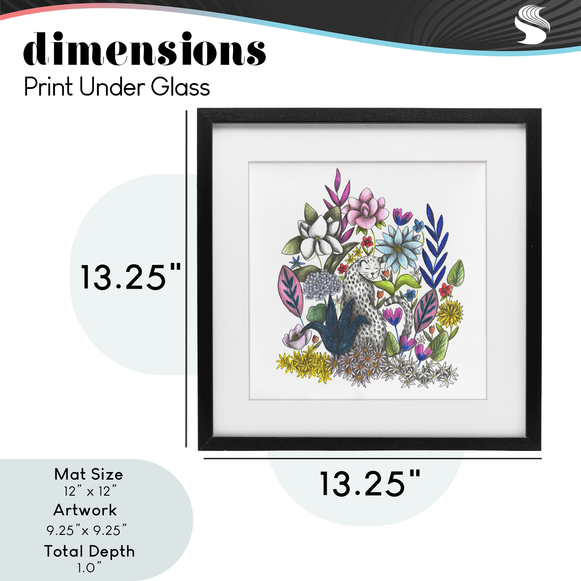 Leopard in Midst of Flowers Black Framed Print Under Glass, design by Cecilia Battaini