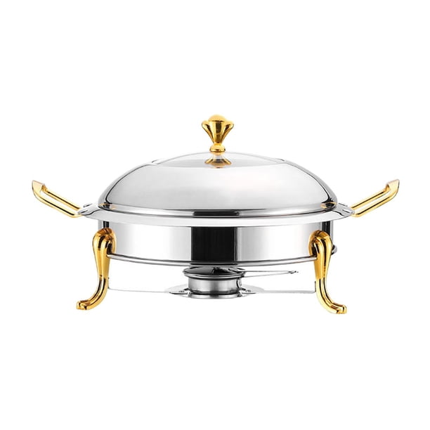 Juego de calentadores de acero inoxidable para bufé, calentadores redondos para catering, con tapa y soporte para combustible, calentador de bufé para con asa