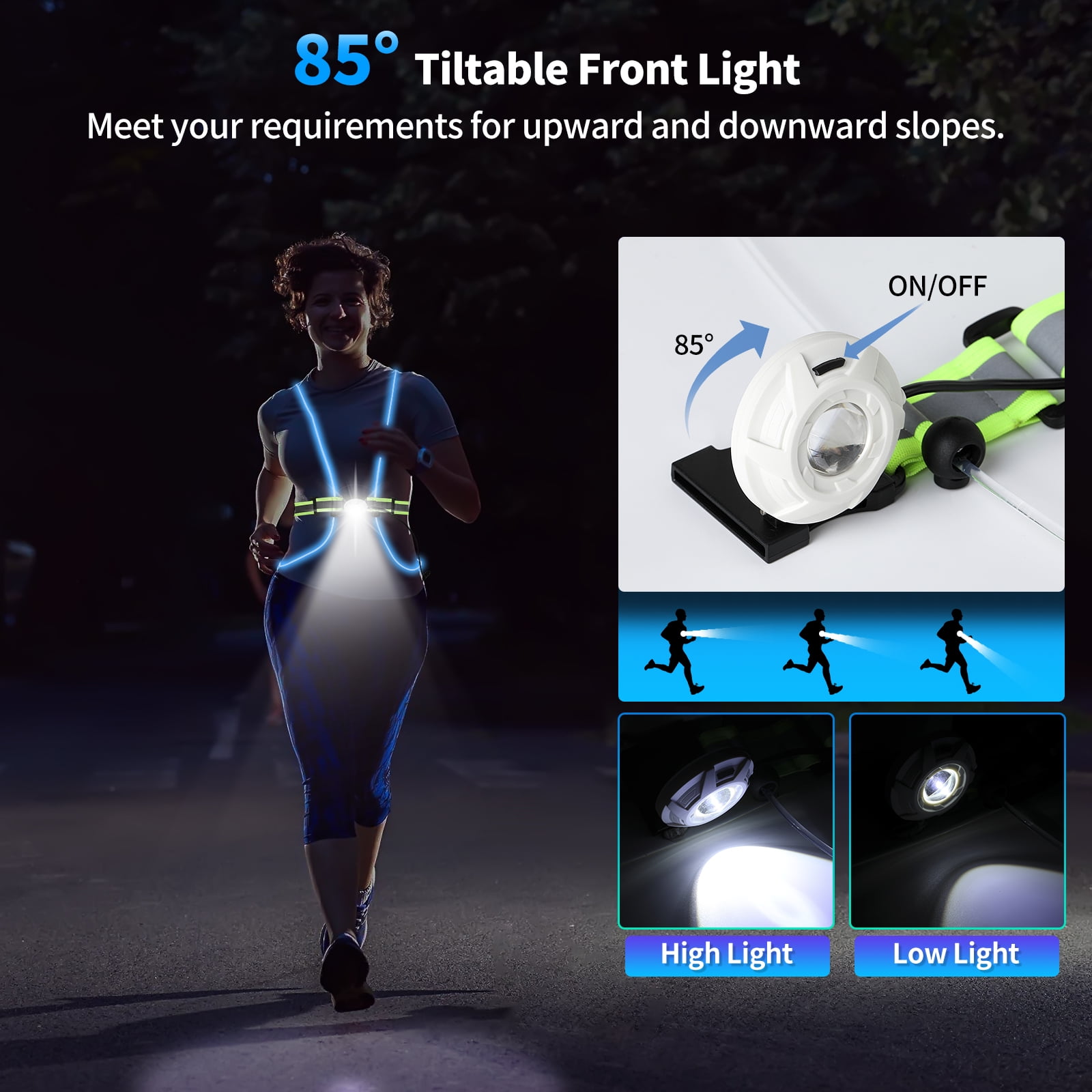 MoKo LED Reflective Running Vest High Visibility Warning Lights for Runners Adjustable Belt Safety Gear for Men Women Night Running, Walking, Cycling, Biking