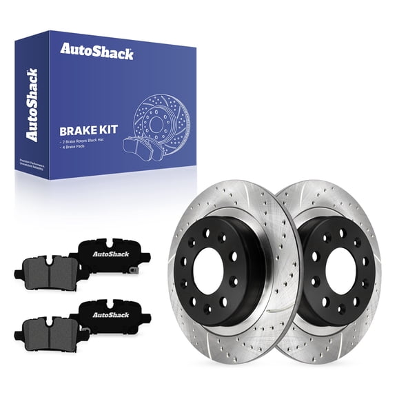AutoShack Rear Brake Rotors & Premium Pads for Chevrolet, Equinox 2021-2025 Malibu 2020-2025, 4WD FWD L4 1.5L 2.0L - E-Coated Drilled & Slotted - ShadowGuard - 11.34" (288 mm), 5-Lug