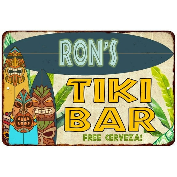 Ron's TIKI BAR Island Gift Sign Metal Wall Decor 8x12 108120058417