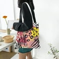 thumbnail image 6 of DouZhe Reusable Grocery Bags, Pink Zebra Leopard Tiger Stripes Lightweight Polyester Canvas Cloth Tote Bag for Travle Gym Shopping School, 15" x 16", 6 of 7