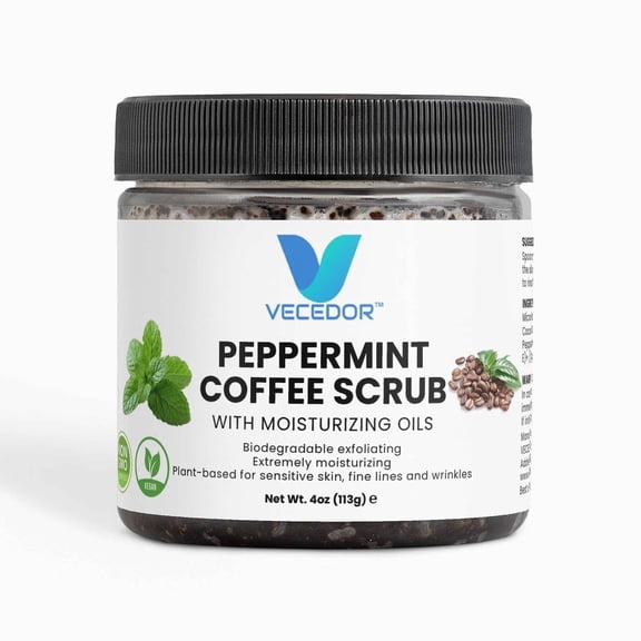 VECEDOR Peppermint Coffee Scrub – Exfoliating Body Face Scrub for Smooth, Glowing Skin – Natural Moisturizing Cellulite Care, 4oz