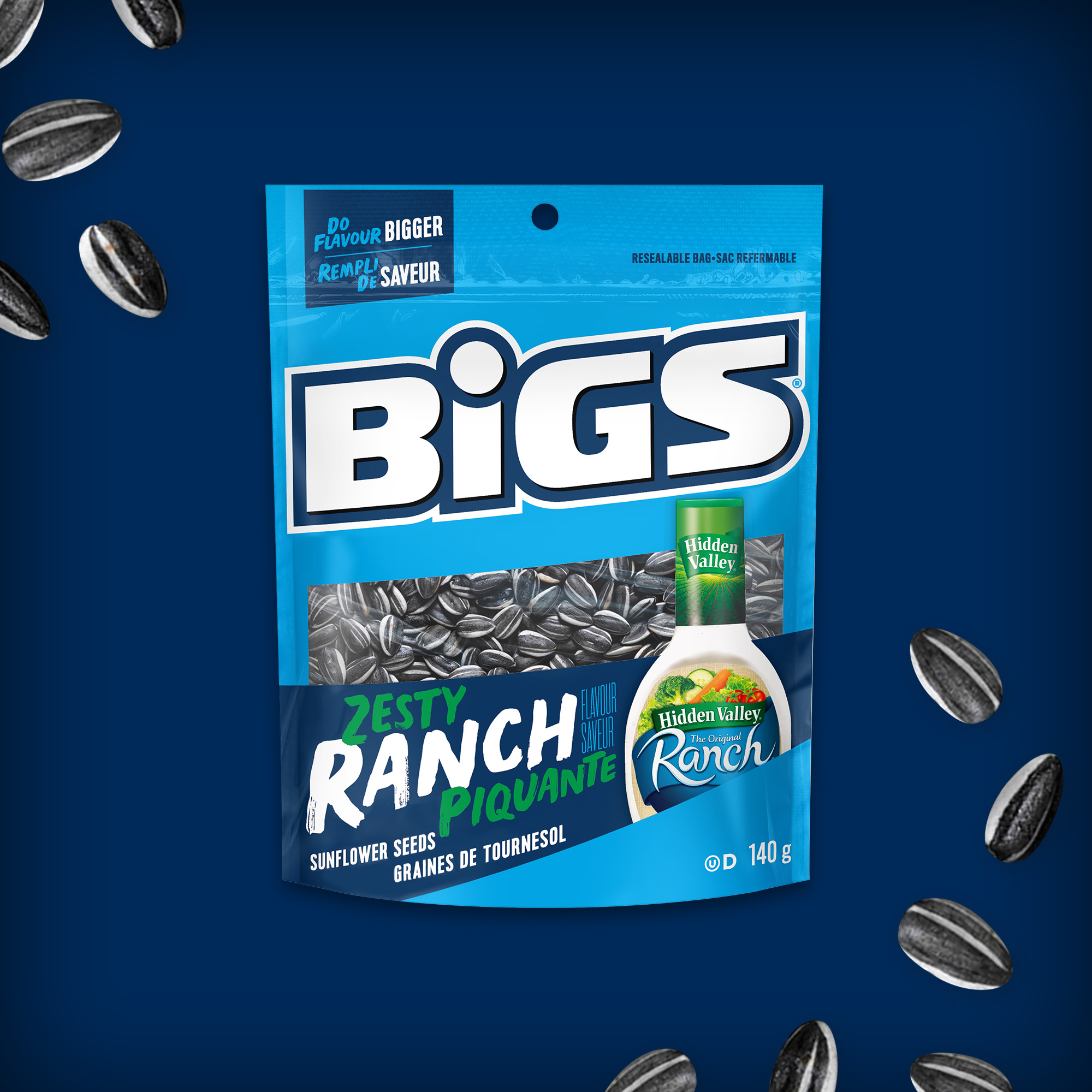 Graines de tournesol à saveur ranch piquante HIDDEN VALLEY BiGS - Teneur élevée en fibres – Sans colorants ni arômes artificiels