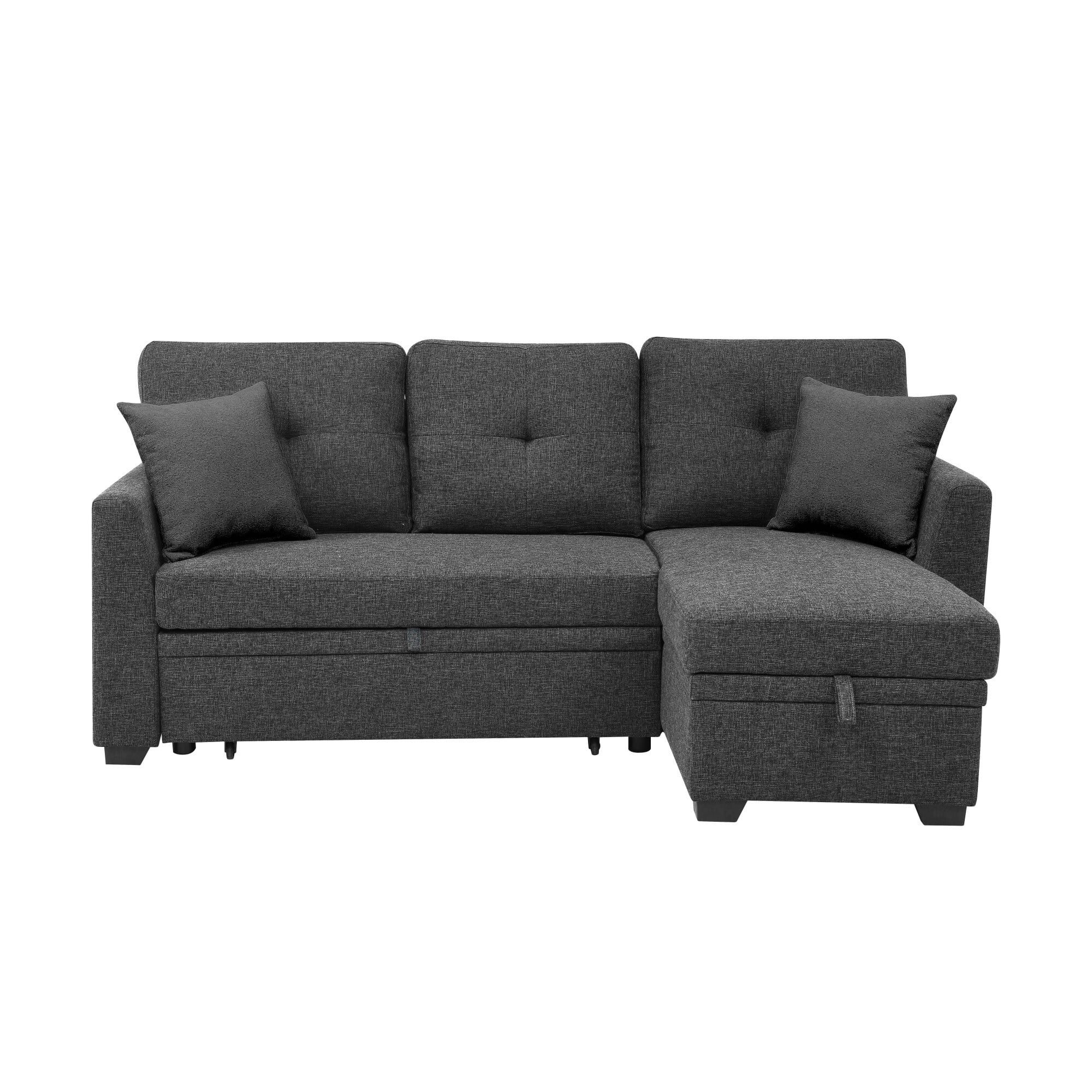 DEALTOPS L-Shaped Sectional Sofa Bed with Reversible Storage Chaise, Pull-Out Sleeper Couch for Living Room, Black