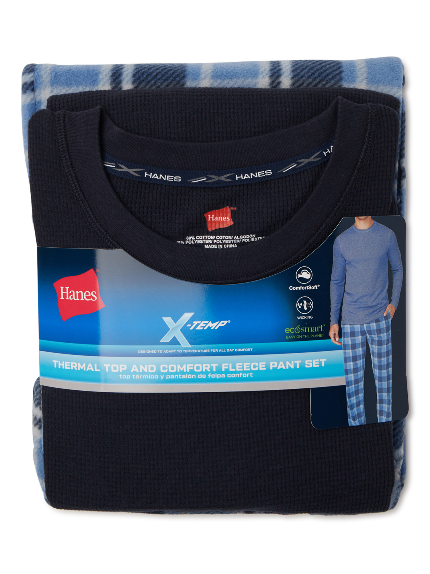 Hanes Men's and Big Men's Long Sleeve Waffle Sleep Top and Fleece Pajama Pants Set, 2-Piece