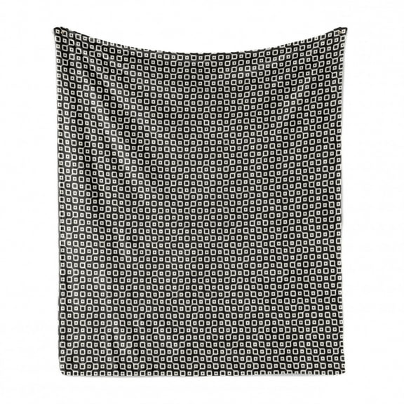 Abstract Soft Flannel Fleece Throw Blanket, Geometrical Retro Illustration of Irregular Connected Squares, Cozy Plush for Indoor and Outdoor Use, 50" x 70", Charcoal Grey Eggshell, by Ambesonne