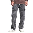 thumbnail image 2 of QHFBli Men's Cargo Jeans Streetwear Drawstring Waist Straight Leg Denim Pants with Pockets, 2 of 4