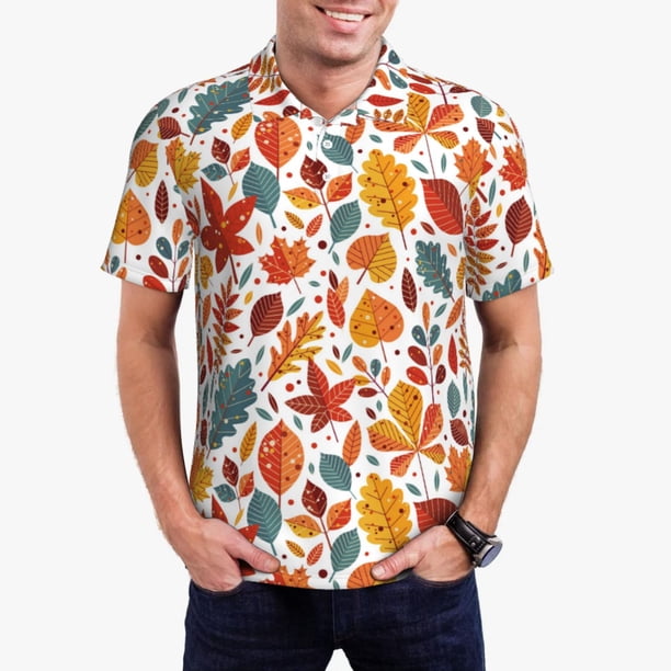 Fotbe Autumn Leaves Camiseta Polo de Golf para Hombre con Estampado – Camisa Deportiva Transpirable con Cuello Abotonado-X-Large