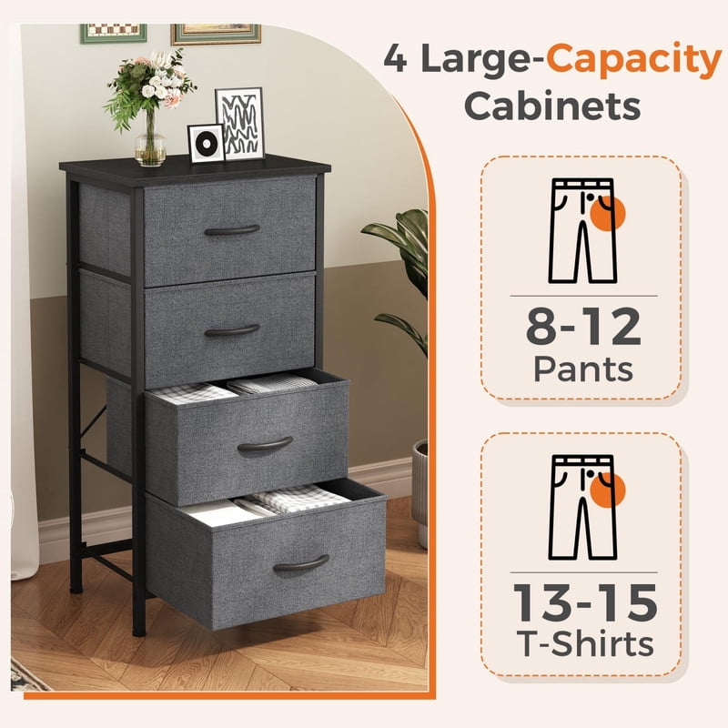 Kelno 4 Drawer Fabric Dresser Steel Frame Storage Chest Organizer with Wood Top, Rustic Brown