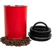 Planetary Design Airscape Stainless Steel Coffee Canister | Food Storage Container | Patented Airtight Lid | Push Out Excess Air Preserve Food Freshness (Medium, Matte Red)