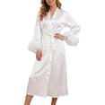 thumbnail image 1 of Lixiuxyad Lightweight Kimono Robe Open Front Long Sleeve Loungewear Soft Pattern Housecoat For Home Relaxation,White, 1 of 6