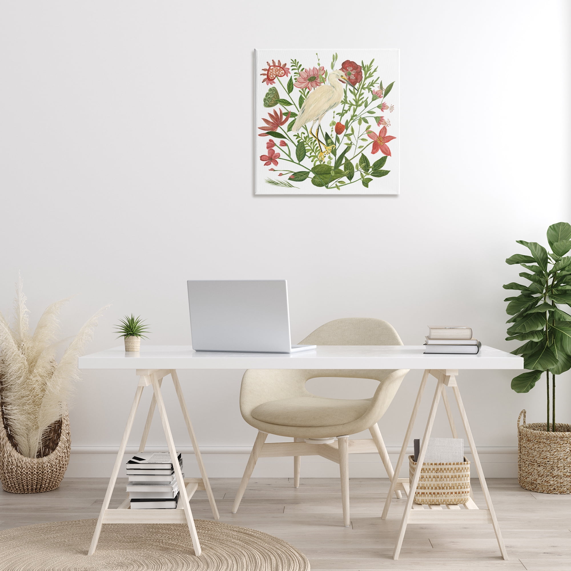 Stupell Industries Nautical Flowers & Egret Landscape Painting Gallery Wrapped Canvas Art Print Wall Art, 24 x 24
