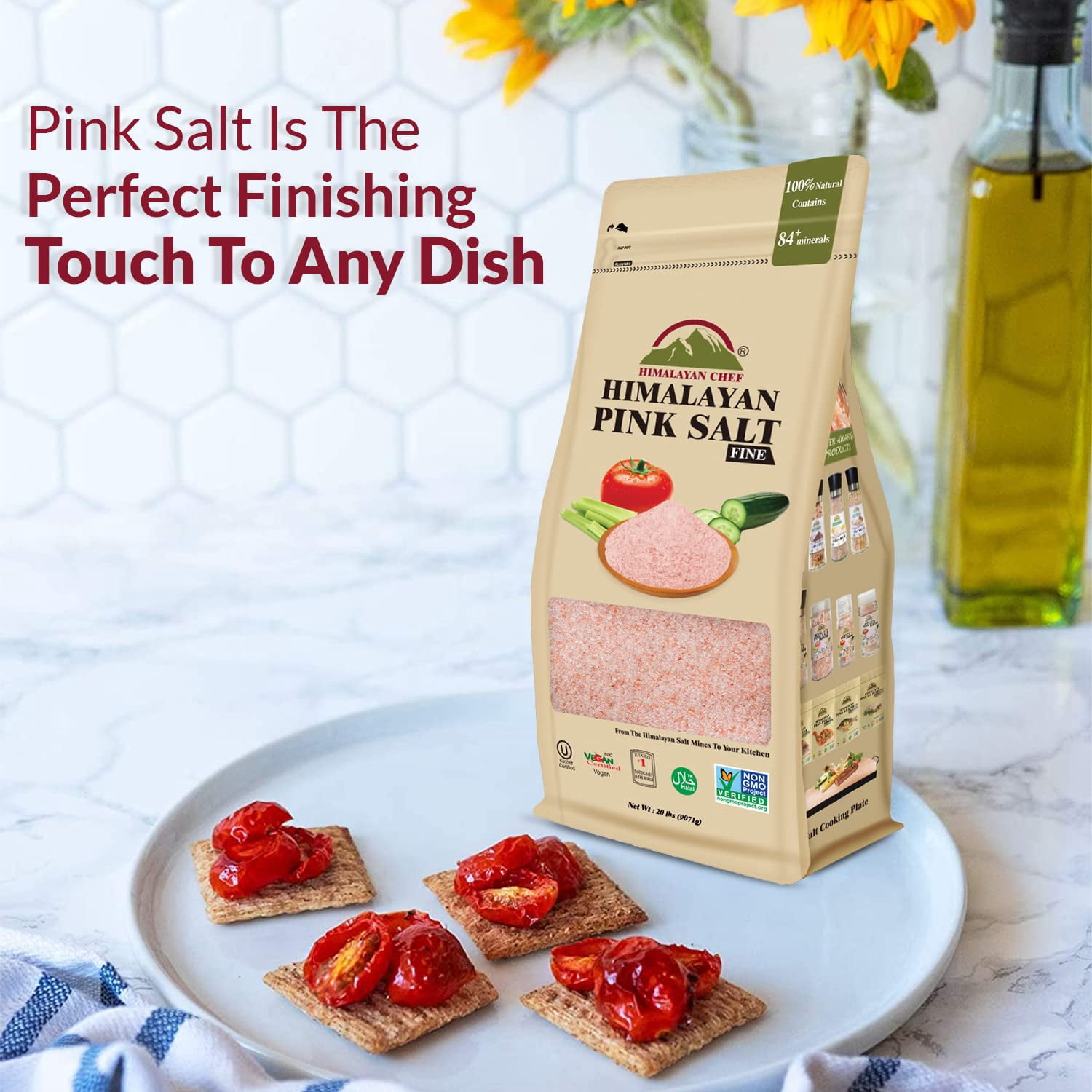 SALT 84 Natural Pink Salt, Extra Fine Grain, Vacuum Pack - 20 lbs Bag