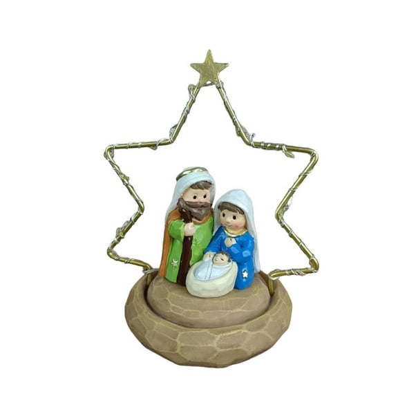 Christmas Nativity Scene LED Ornament – Holy Family Resin Horse Trough Lighted Decoration, Religious Baby Jesus Display for Tabletop or Garden Holiday Decor