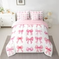 thumbnail image 2 of Feelyou Fashion Pink Bowknot Bedding Comforter Set 7pcs, Bow-tie Butterfly Knot Queen Bedding Sets, Teens Kids Girls Women Reversible Queen Sheet Sets, Ultra Soft Bedroom Decor, 2 of 7
