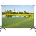 thumbnail image 2 of 7 x 7 ft Golf Course Backdrop Golf Flag Green Mountain Forest Trees Grass Lawn Background lue Sky White Clouds Green Lawn Photography Backdrops Birthday Party Decor Banner Supplies Photo Booth Props, 2 of 3