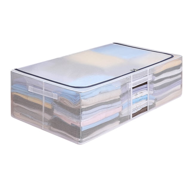RKSTN Underbed Storage Ba g Underbed Storage Bag Reinforced Steel Frame Sturdy Structure, Foldable Organise Containers,Handles, See-Through, For Clothing, Blankets, Sweaters, Toys, Quilts