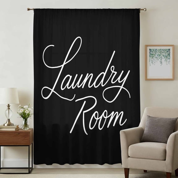 Black Sheer Curtains 45 Inches Long, Laundry Room Minimalist Modern Art Light Filering Curtains, Breathable Simi Curtain Privacy Drapes for Kitchen Bathroom Lightweight Small Window Treatment