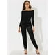 thumbnail image 2 of Pantalones cargo de satén sedoso de tiro alto elástico con cordón para mujer Negro XL, 2 of 6