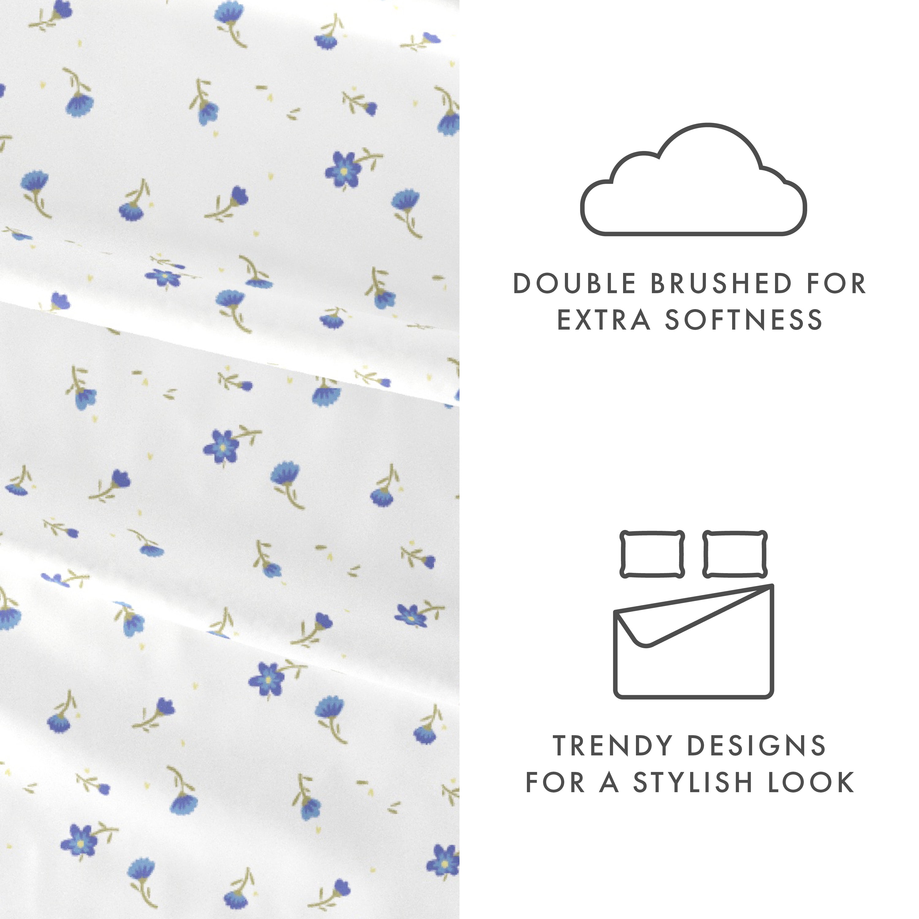 Noble Linens 4 Piece Pattern Microfiber Bed Sheets Set, Light Blue Floral, Twin
