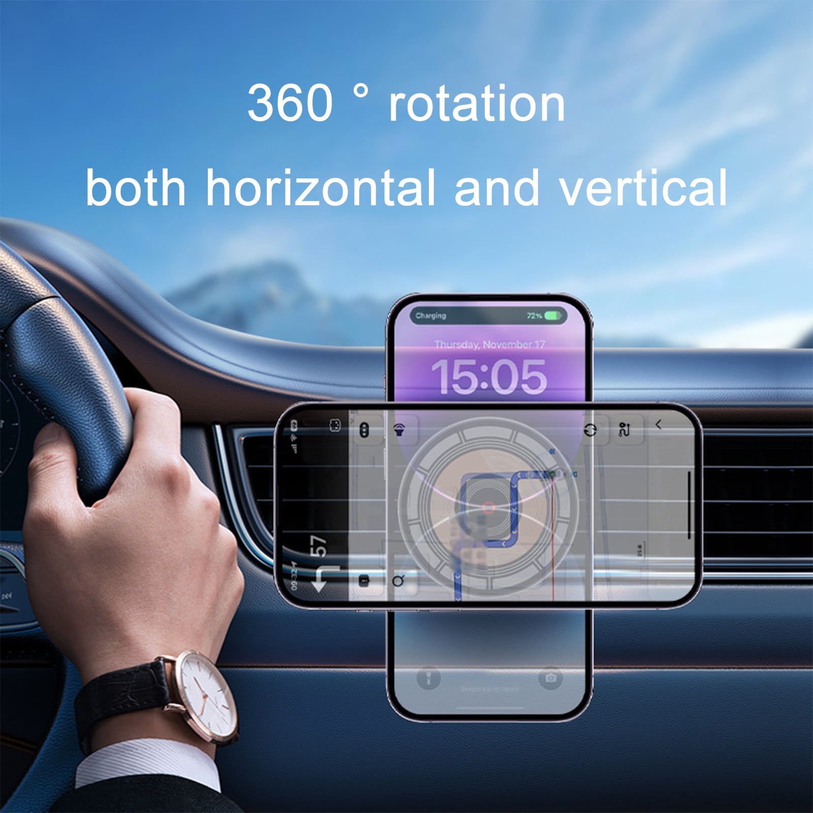 sruoe Magsafe Car Mount Charger 15W Fast Charging Auto Clamping Air Vent Phone Holder Mount Bracket Compatible for iPhone, Samsung, Google, LG