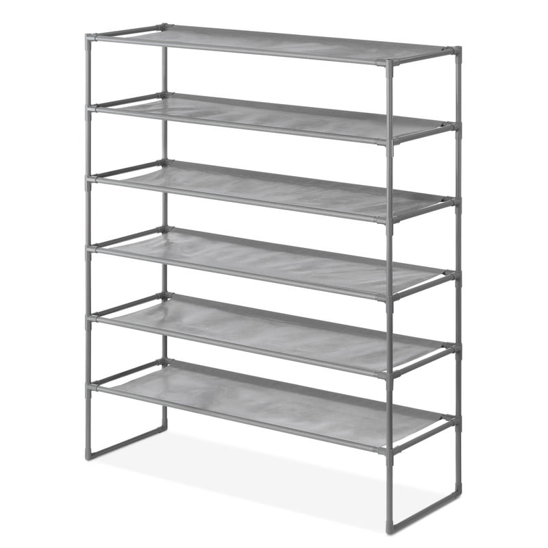 Whitmor 6-Tier Metal & Fabric Spacemaker Storage Rack, Space-Saving Adjustable Shoe Rack, Gray