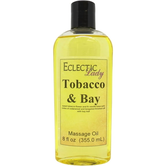 Tobacco and Bay Massage Oil by Eclectic Lady, 8 oz, Sweet Almond Oil and Jojoba Oil