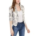 thumbnail image 5 of INSPIRE CHIC Mother's Day Inspired Women's Blazer Open Front Wear-to-Work Summer Crop Suit Jacket XS Beige-Floral, 5 of 9