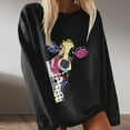 thumbnail image 1 of Ladies O-Neck Solid Color Printing Long-Sleeved Loose Striped Casual Top, 1 of 5