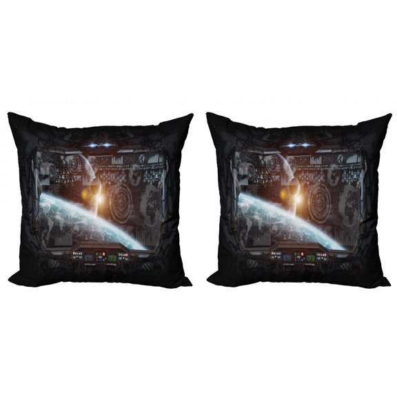 Ambesonne Space Throw Pillow Cover 2 Pack, Wold Stardust Scenery, 16", Orange Grey