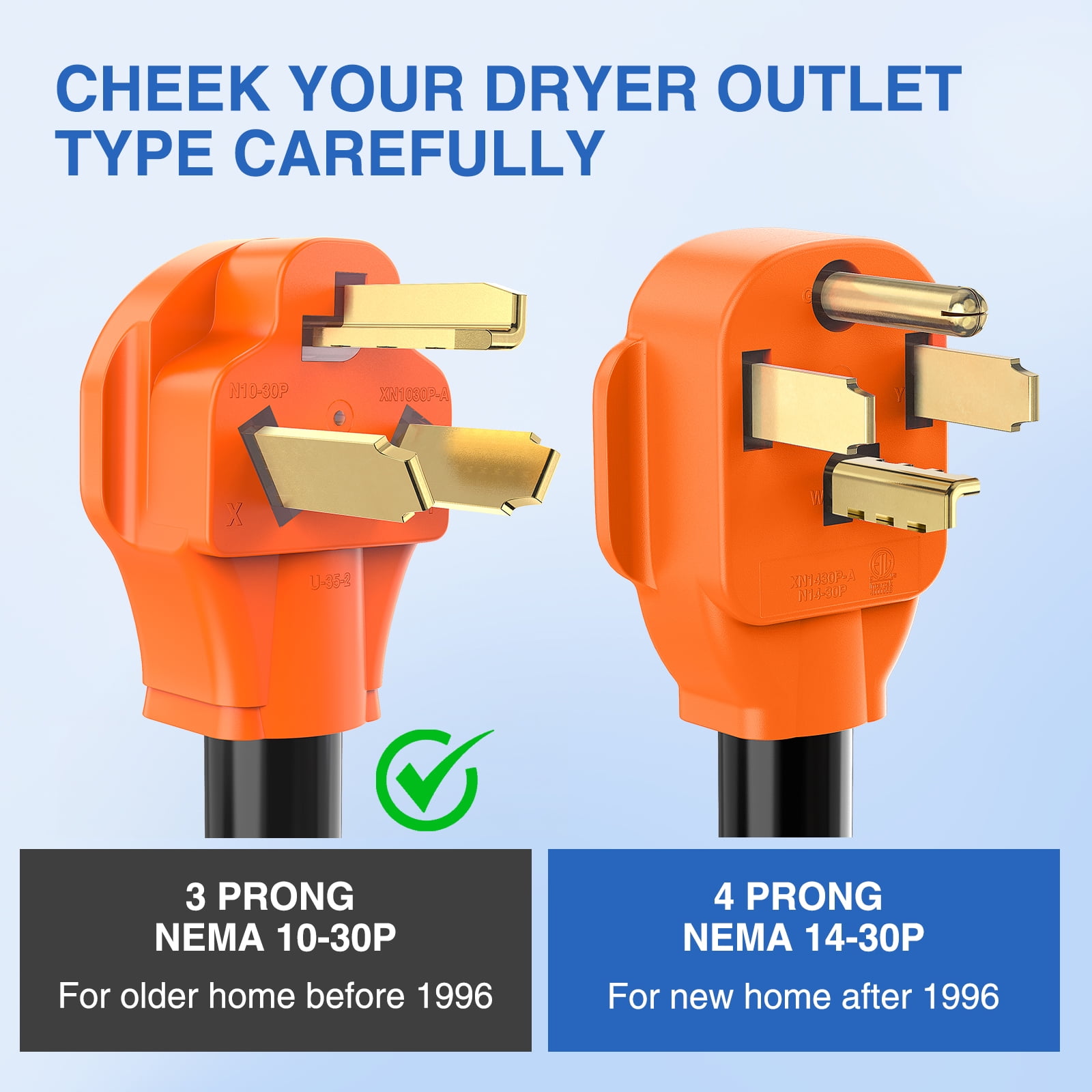 Nilight 50FT EV Dryer Extension Cord 3 Prong 30 Amp NEMA 10-30P 10-30R Old Dryer Extension Cable Heavy Duty 10 Gauge Pure Copper Wire UL Listed 125/250V for Level 2 EV Charging