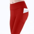 thumbnail image 5 of Gym Leggings for Women High Waist Stretchy Yoga Pants with Pockets Workout Athletic Leggings Red M, 5 of 7