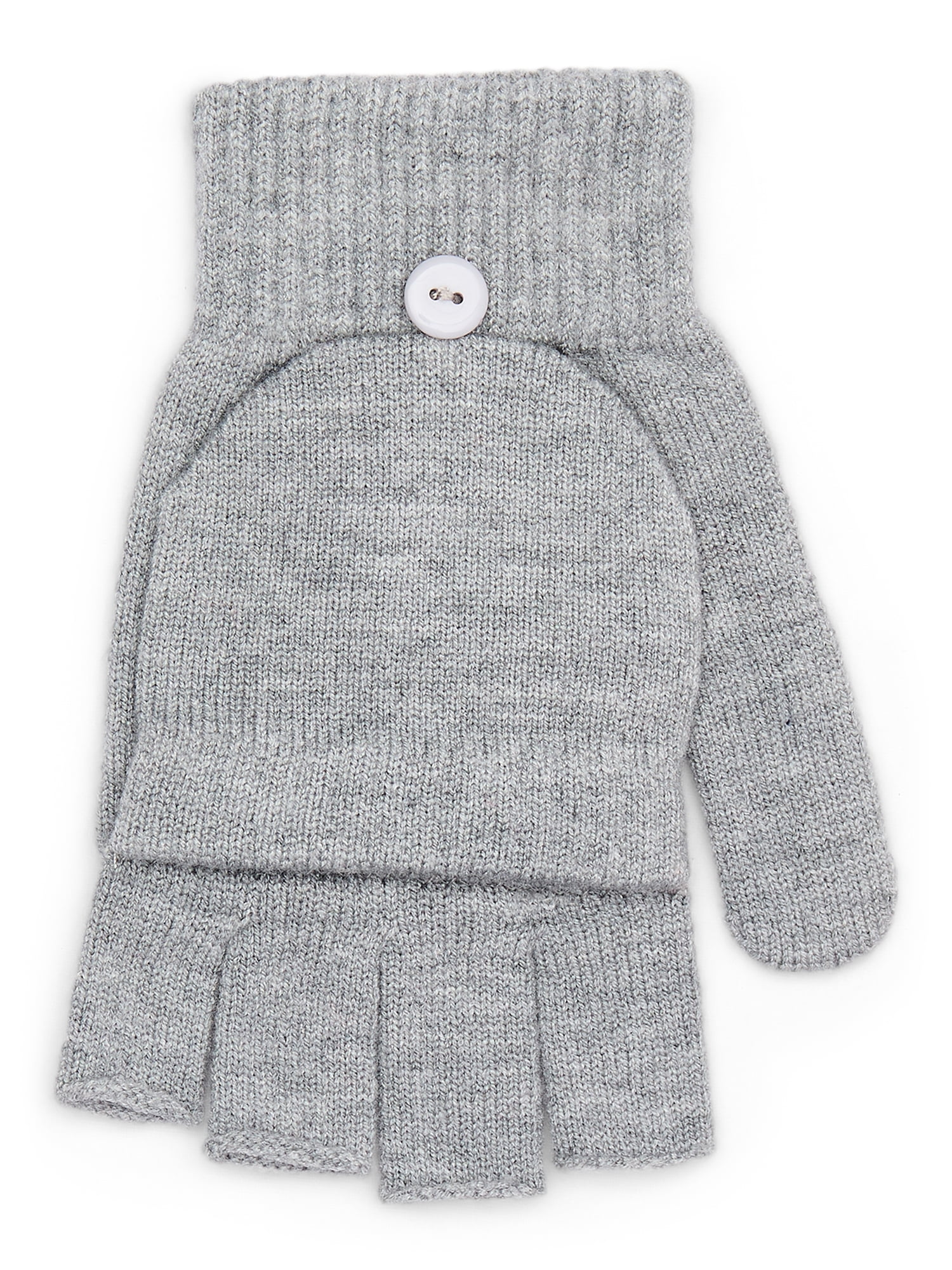 Time and Tru Women's Pop Top Knit Gloves, One Size Fits Most, Medium Grey Heather