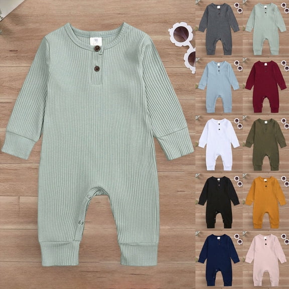 8-12 Months Newborn Preemie Pajamas Rompers And Home Unisex InfantLong Sleeve Romper Cotton Solid Bodysuit Jumpsuit Baby Outfits AG Bodysuit Baby Gift