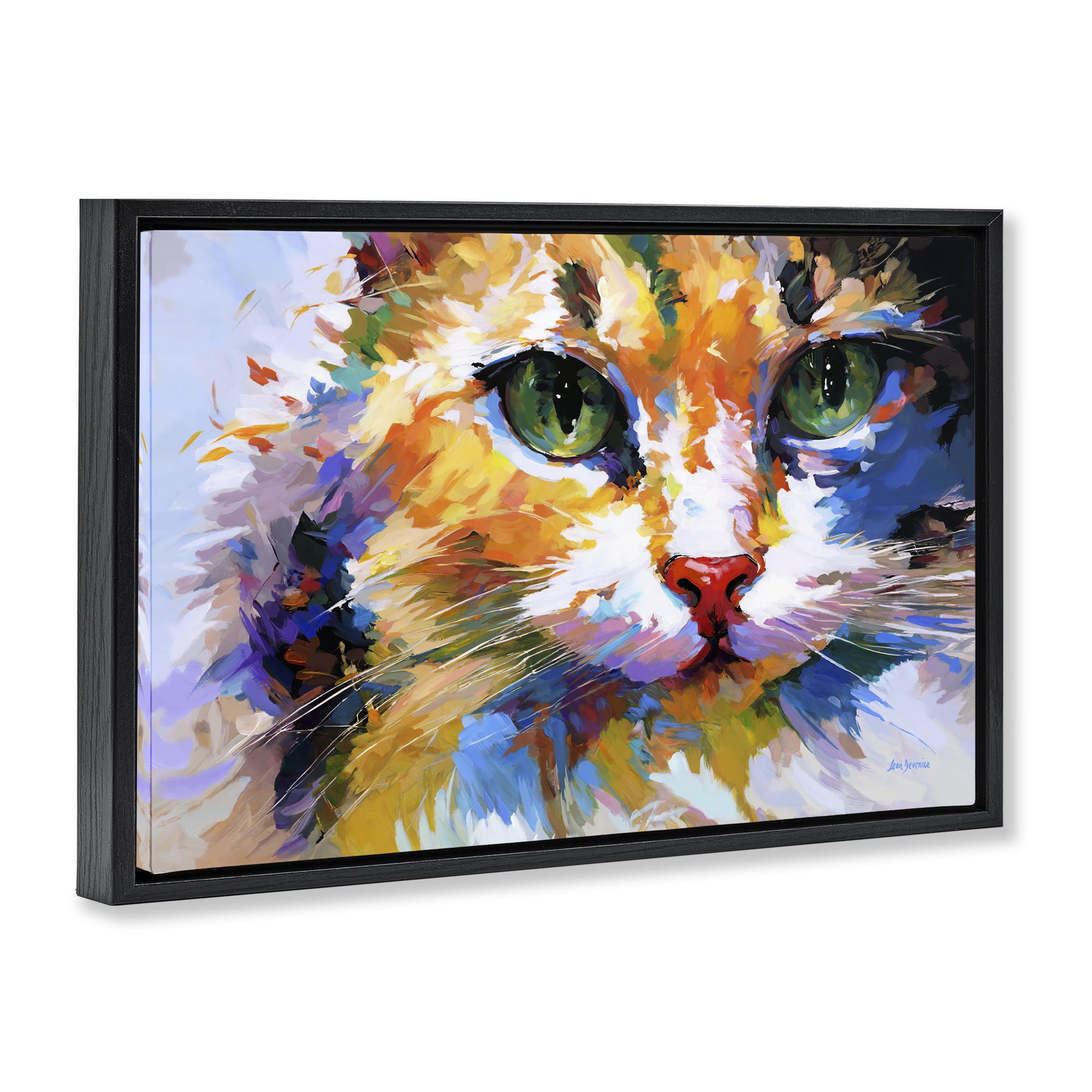 Stupell Industries Manx Cat Gaze Animals & Insects Painting Black Floater Framed Canvas Art Print Wall Art, 31 x 21