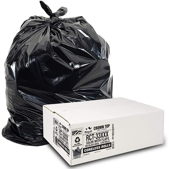 Aluf Plastics - Heavy Duty Trash Bags, 33 Gallon, 2 Mil, 33" x 39", Black, 100 Count (5 Rolls of 20)