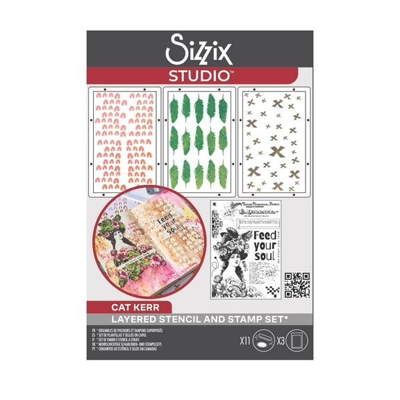 Sizzix Studio Stamps Set 11PK /3PK Stencils  Feed your Soul by Cat Kerr